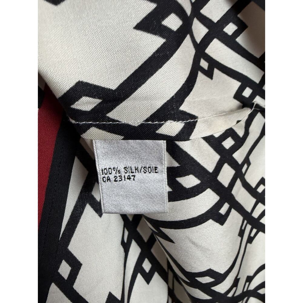 Talbots Silk Black White Geometric Diamond Long Sleeve Button Up Blouse Size 14 - Picture 7 of 11